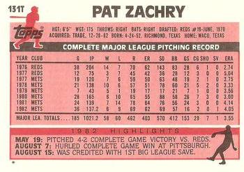 1983 Topps Traded #131T Pat Zachry Back