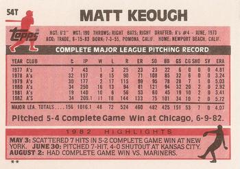 1983 Topps Traded #54T Matt Keough Back