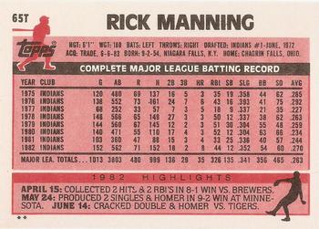 1983 Topps Traded #65T Rick Manning Back