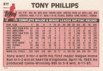 1983 Topps Traded #87T Tony Phillips Back
