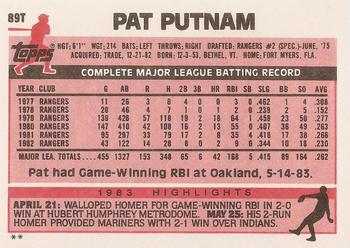1983 Topps Traded #89T Pat Putnam Back