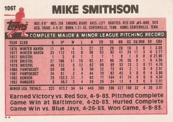 1983 Topps Traded #106T Mike Smithson Back
