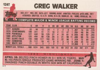 1983 Topps Traded #124T Greg Walker Back
