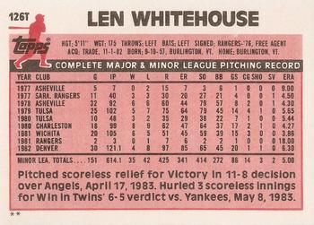 1983 Topps Traded #126T Len Whitehouse Back