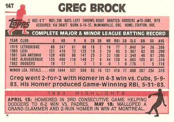 1983 Topps Traded #14T Greg Brock Back