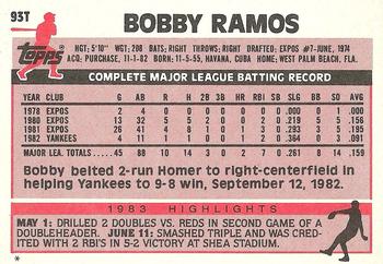 1983 Topps Traded #93T Bobby Ramos Back