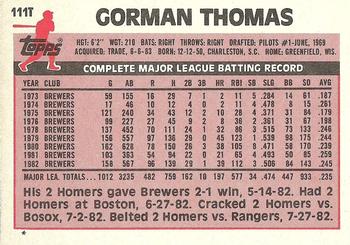 1983 Topps Traded #111T Gorman Thomas Back