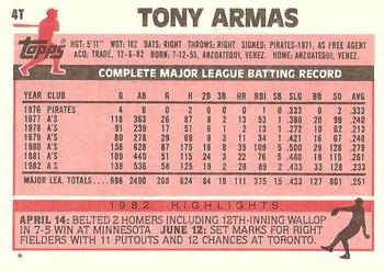 1983 Topps Traded #4T Tony Armas Back