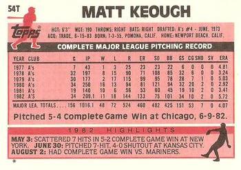 1983 Topps Traded #54T Matt Keough Back