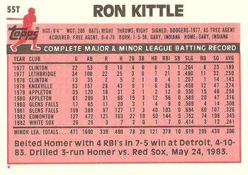 1983 Topps Traded #55T Ron Kittle Back