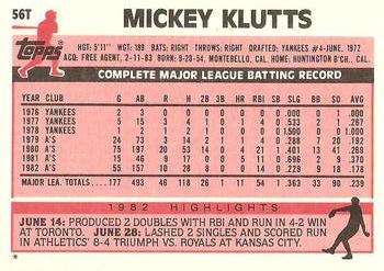 1983 Topps Traded #56T Mickey Klutts Back