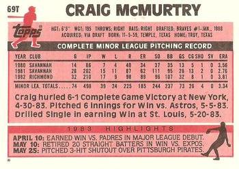 1983 Topps Traded #69T Craig McMurtry Back