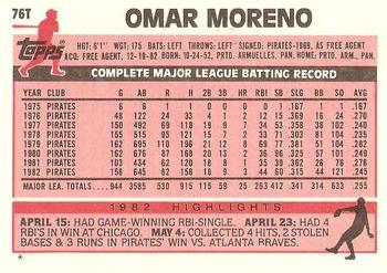 1983 Topps Traded #76T Omar Moreno Back
