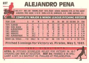 1983 Topps Traded #83T Alejandro Pena Back