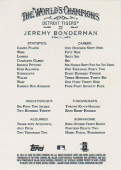 2009 Topps Allen & Ginter #32 Jeremy Bonderman Back