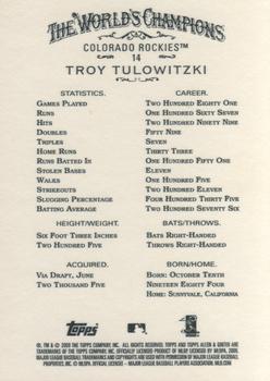 2009 Topps Allen & Ginter #14 Troy Tulowitzki Back