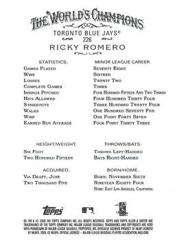 2009 Topps Allen & Ginter #226 Ricky Romero Back