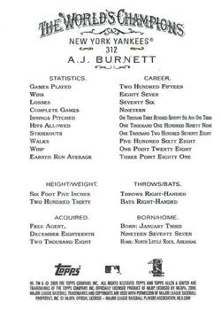 2009 Topps Allen & Ginter #312 A.J. Burnett Back