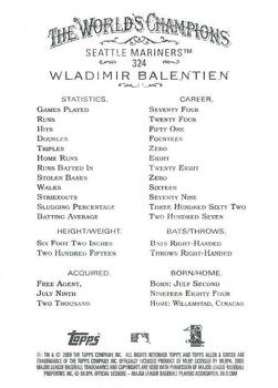 2009 Topps Allen & Ginter #324 Wladimir Balentien Back