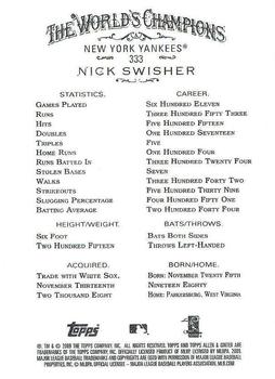 2009 Topps Allen & Ginter #333 Nick Swisher Back