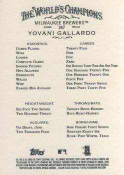 2009 Topps Allen & Ginter #347 Yovani Gallardo Back