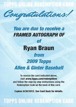 2009 Topps Allen & Ginter #NNO Ryan Braun Front