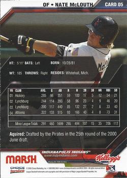 2005 Choice Marsh Kid's Club Indianapolis Indians #5 Nate McLouth Back