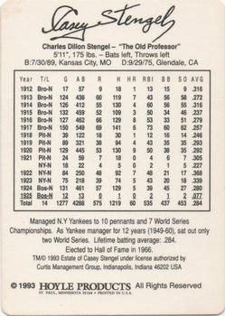 1993 Hoyle Legends of Baseball #NNO Casey Stengel Back