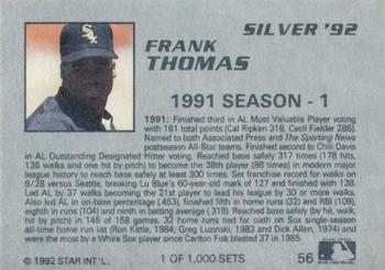 1992 Star Silver #56 Frank Thomas Back