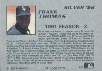1992 Star Silver #57 Frank Thomas Back