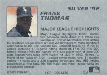 1992 Star Silver #58 Frank Thomas Back