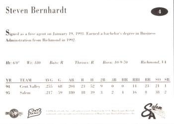 1996 Best Salem Avalanche #4 Steven Bernhardt Back