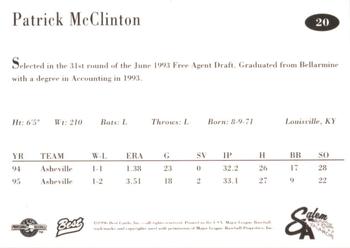 1996 Best Salem Avalanche #20 Patrick McClinton Back