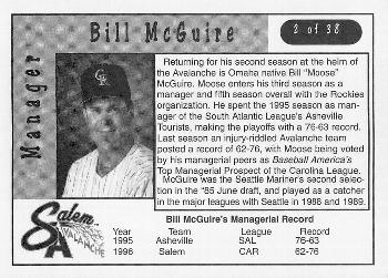 1997 Kroger Salem Avalanche #2 Bill McGuire Back
