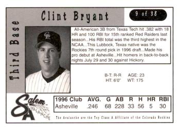 1997 Kroger Salem Avalanche #9 Clint Bryant Back