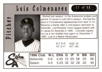 1997 Kroger Salem Avalanche #11 Luis Colmenares Back