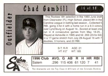 1997 Kroger Salem Avalanche #16 Chad Gambill Back