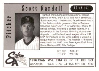 1997 Kroger Salem Avalanche #26 Scott Randall Back