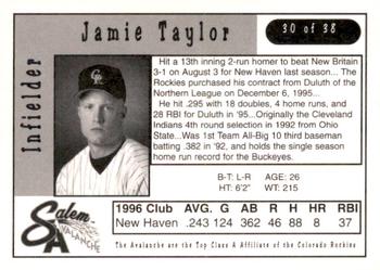 1997 Kroger Salem Avalanche #30 Jamie Taylor Back