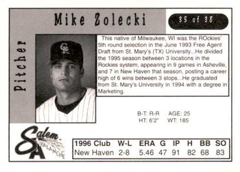 1997 Kroger Salem Avalanche #35 Mike Zolecki Back