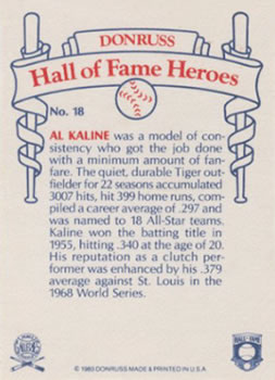 1983 Donruss Hall of Fame Heroes #18 Al Kaline Back