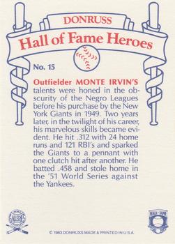 1983 Donruss Hall of Fame Heroes #15 Monte Irvin Back