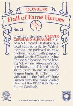 1983 Donruss Hall of Fame Heroes #23 Grover Alexander Back