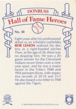 1983 Donruss Hall of Fame Heroes #30 Bob Lemon Back
