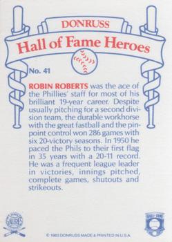 1983 Donruss Hall of Fame Heroes #41 Robin Roberts Back