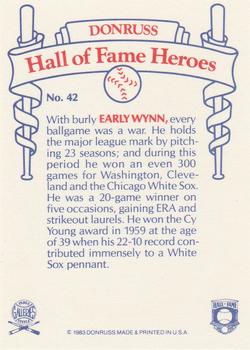 1983 Donruss Hall of Fame Heroes #42 Early Wynn Back