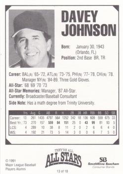 1991 MDA They're All All-Stars #13 Davey Johnson Back