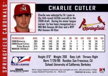 2010 Grandstand Springfield Cardinals #NNO Charlie Cutler Back