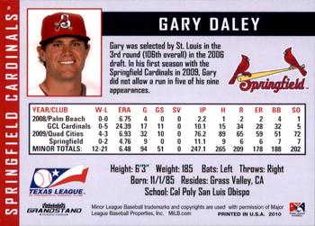 2010 Grandstand Springfield Cardinals #NNO Gary Daley Back