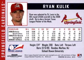 2010 Grandstand Springfield Cardinals #NNO Ryan Kulik Back